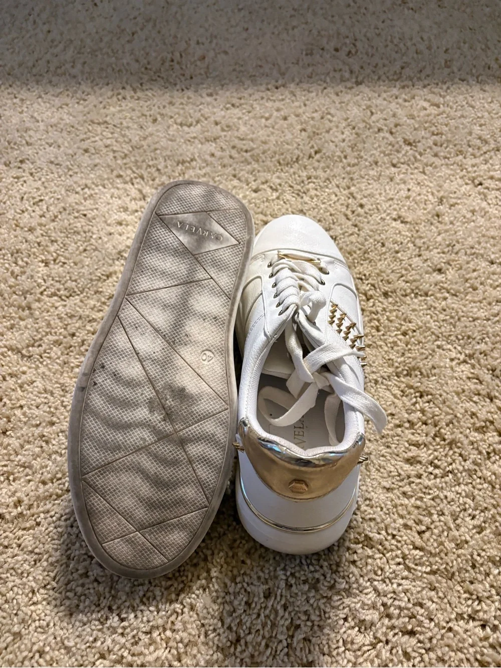 Women's White Low-Top Sneakers with Gold Stud Accents